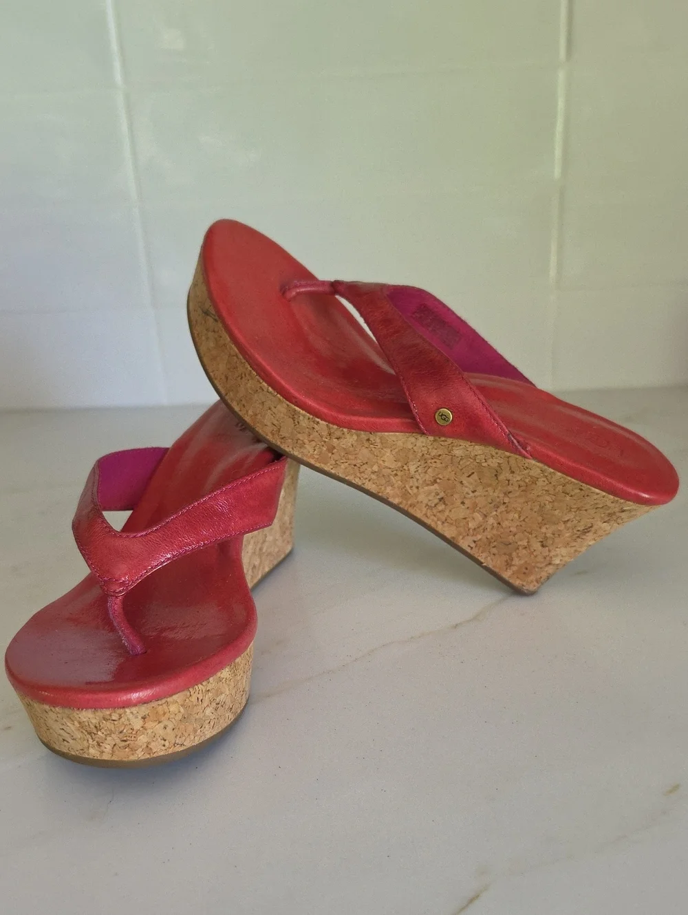 UGG Pink Patent Leather Sandals - Women's Size 6.5 (EU 37.5) Very Good Condition